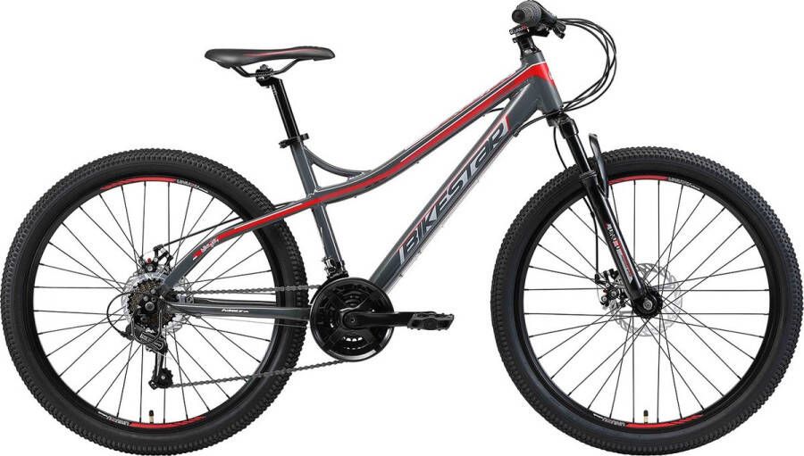 Bikestar 26 inch hardtail Alu MTB 21 speed grijs rood