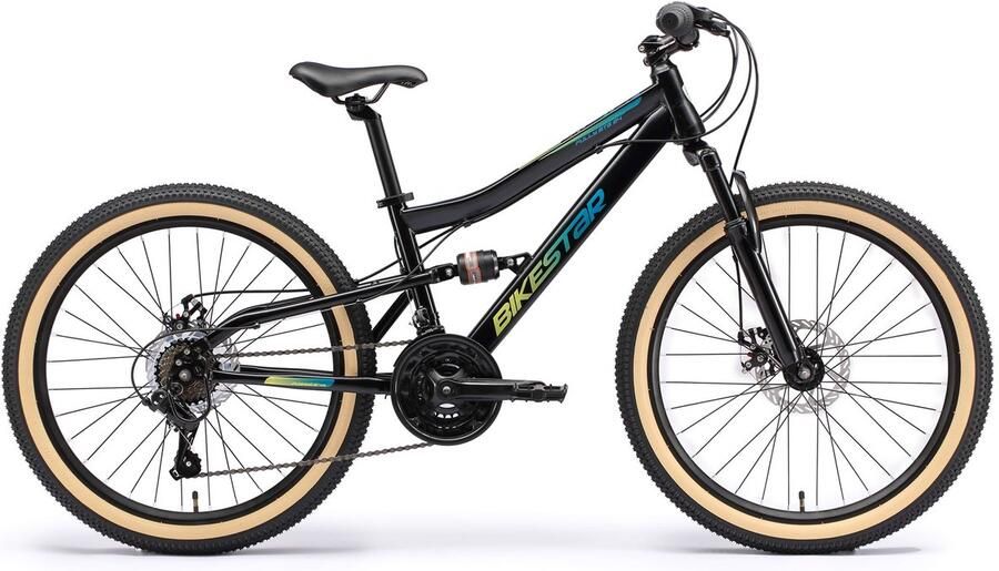 Bikestar MTB Fully staal 21speed 24inch zwart petrol