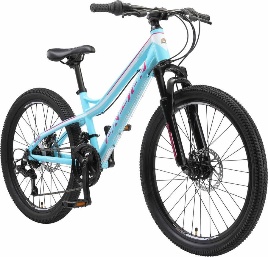 Bikestar hardtail MTB 21 speed 24 inch wit turquoise