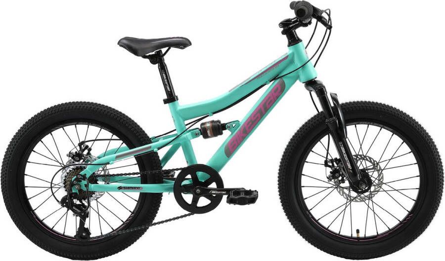 Bikestar MTB Fully staal 21speed 24inch mintgroen roze