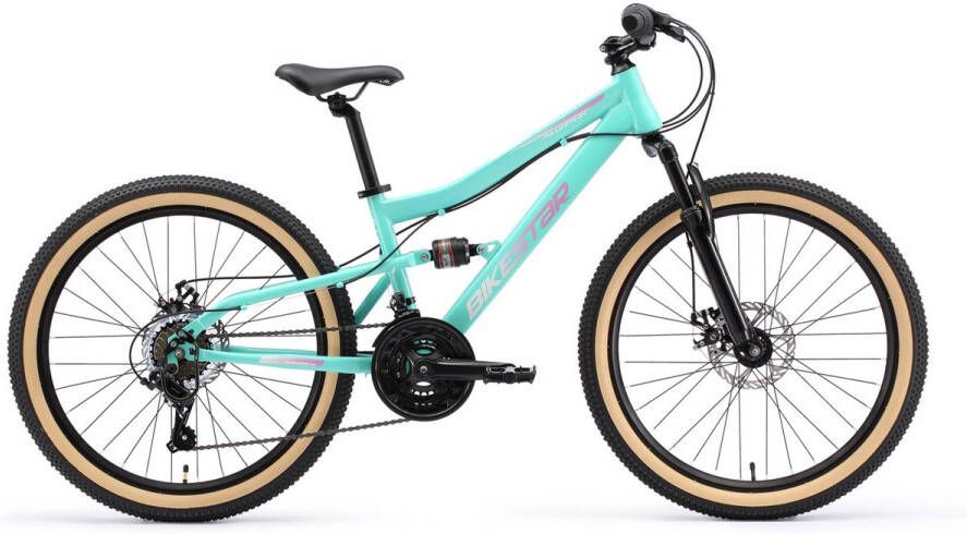 Bikestar MTB Fully staal 21speed 24inch mintgroen roze