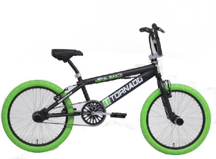 BMX Tornado 20 inch freestyle fiets mat zwart groene banden 2000018