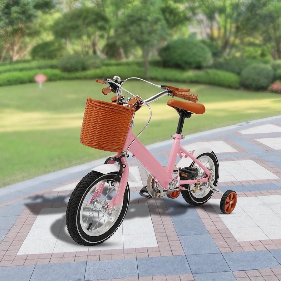 Bokso 12inch Kinderfiets Mand vooraan zijwieltjes Kinderfietsen Leeftijden 2-4 jaar roze