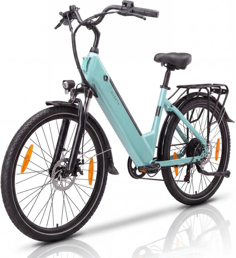 BUOEYA 26 Elektrische Fiets – 250W Motor – 36V 20Ah Accu – 120 km Bereik – Shi o 7s – Stadsfiets voor en Heren- Mechanische Schijfrem – Blauw