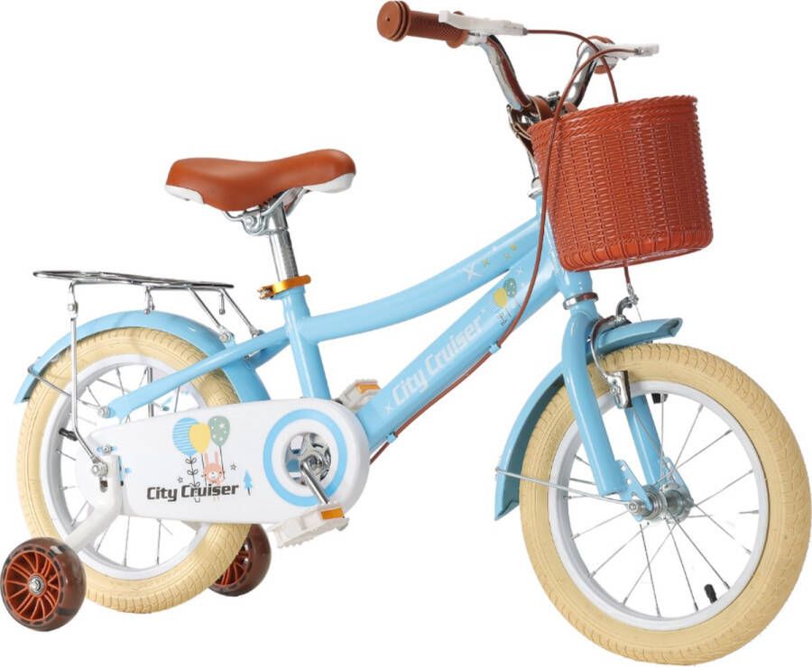 Buxibo City Cruiser 14 Inch Kinderfiets met Zijwielen – Leuke Fiets voor en van 3-5 Jaar – Met Verstelbaar Zadel en Stuur– sfiets voor Leren Fietsen Inclusief Opbergbak d Blauw