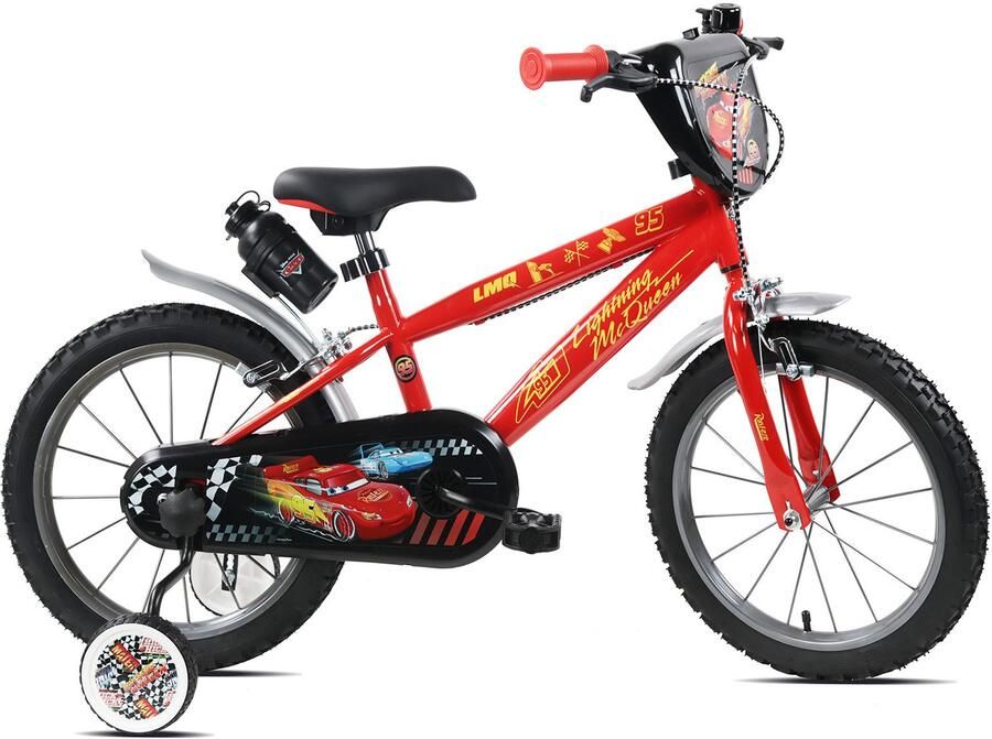 Carratt Kinderfiets Cars 16 inch 1 versnelling met zijwieltjes rood