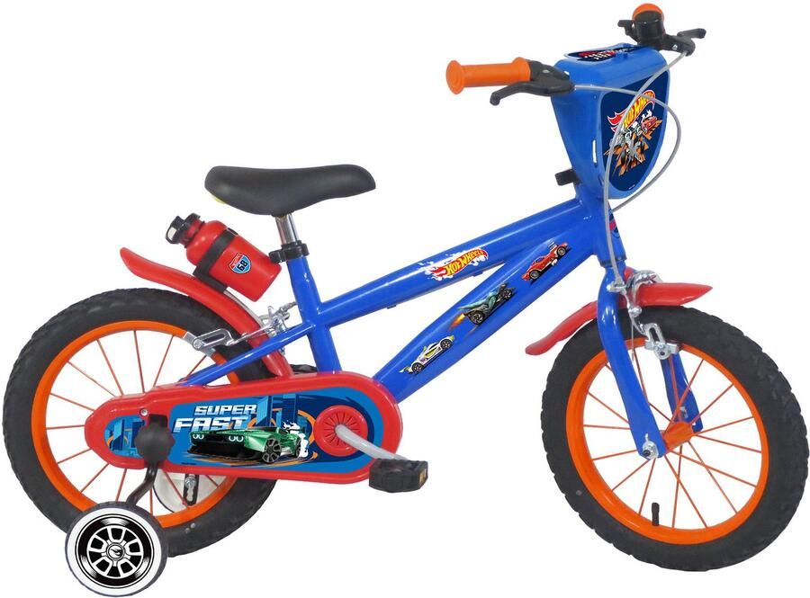Carratt Kinderfiets Hot Wheels 14 inch 1 versnelling met zijwieltjes blauw