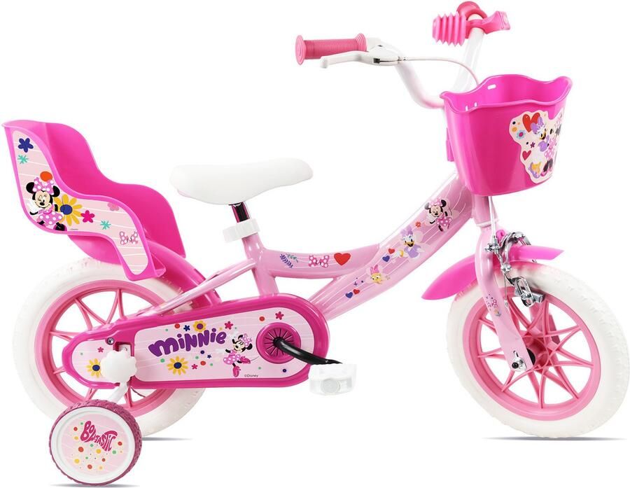Carratt Kinderfiets Minnie 12 inch 1 versnelling met zijwieltjes roze