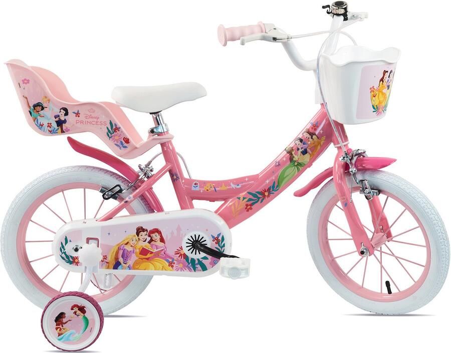 Carratt Kinderfiets Princess 14 inch 1 versnelling met zijwieltjes roze