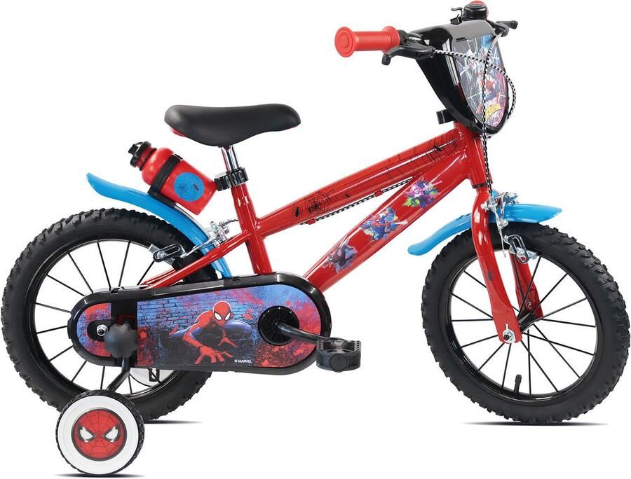 Carratt Kinderfiets Spider Man 14 inch 1 versnelling met zijwieltjes rood