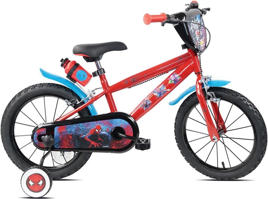 Carratt Kinderfiets Spider Man 16 inch 1 versnelling met zijwieltjes rood
