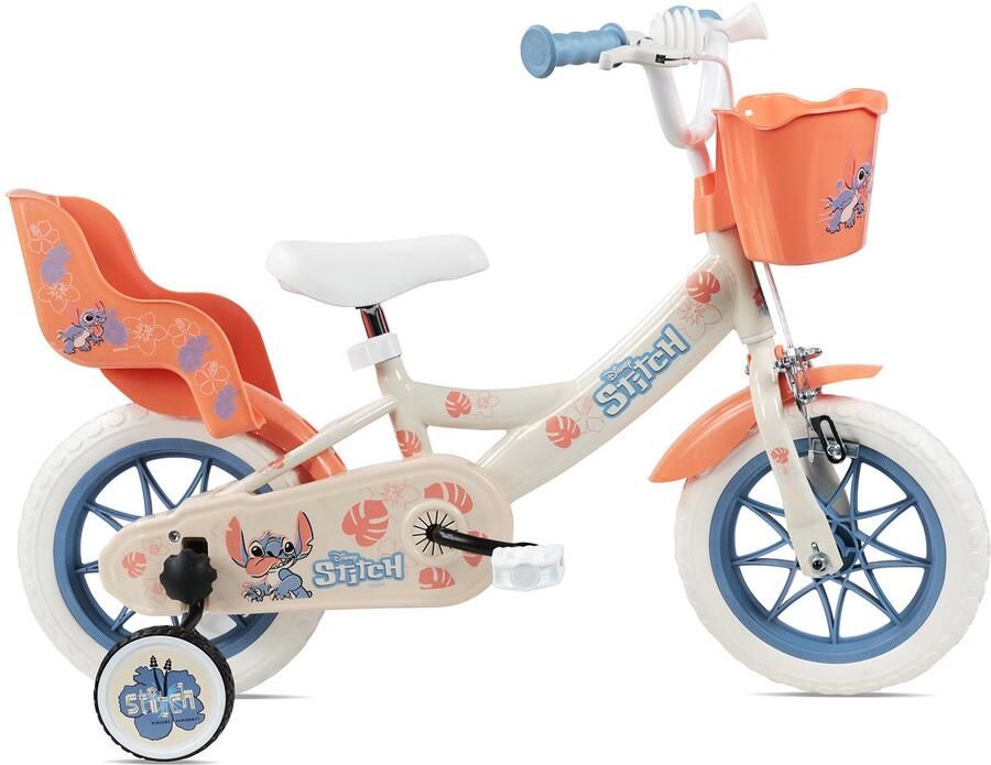 Carratt Kinderfiets Stitch 12 inch 1 versnelling met zijwieltjes creme