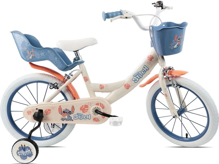 Carratt Kinderfiets Stitch 16 inch 1 versnelling met zijwieltjes creme