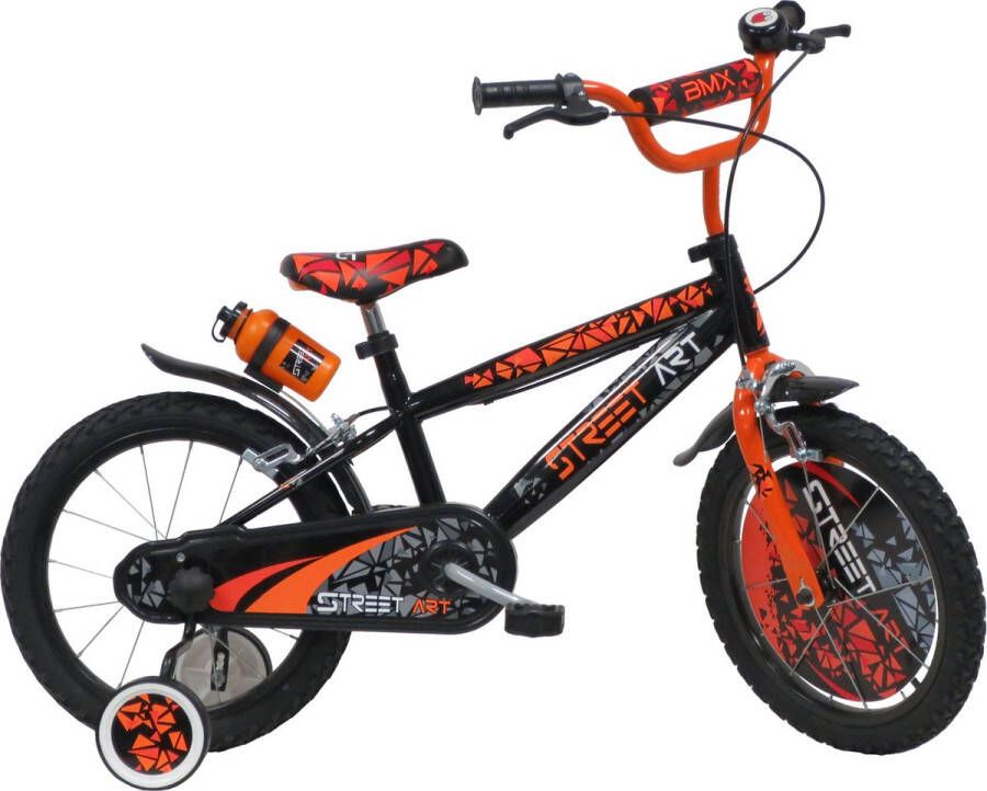 Carratt Street Art 16 inch kinderfiets zwart oranje