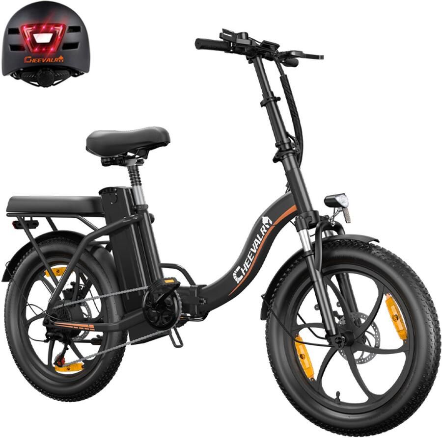 Cheevalry C16 Elektrische fiets Actieradius 100km Verwijderbare batterij 48V16Ah Motor 250W Shi o 7 versnellingen Mechanische Schijfrem 20 Inch Commuter E-Bike Fatbike Zwart