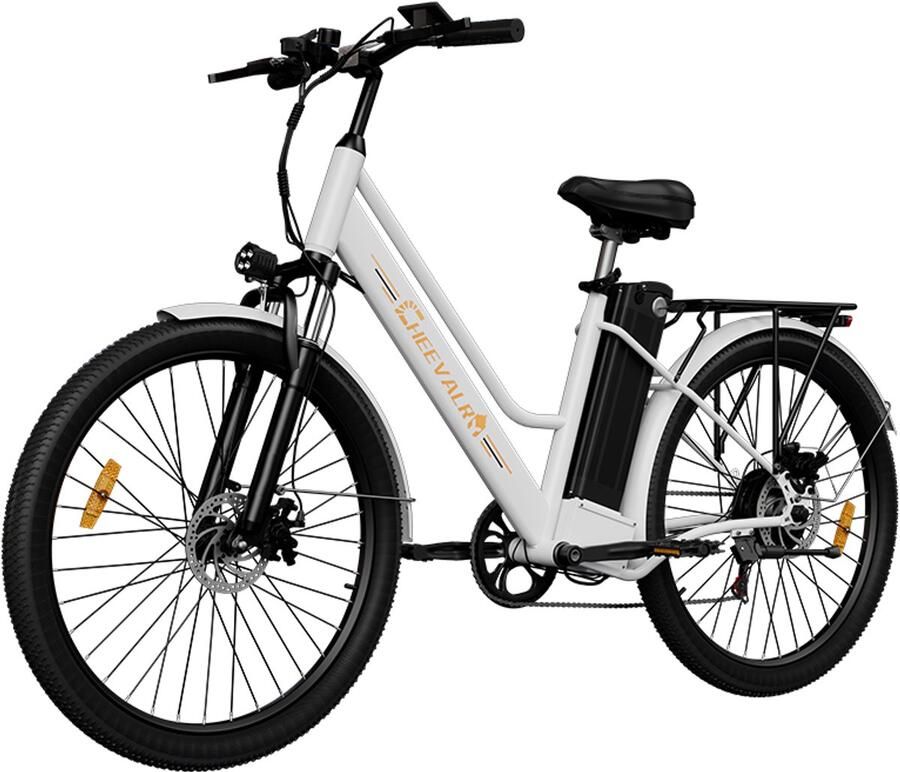 Cheevalry c26 Elektrische Fiets 36V 15Ah 250W Wit- Schijfrem 100km Bereik 7 Versnellingen Shi o