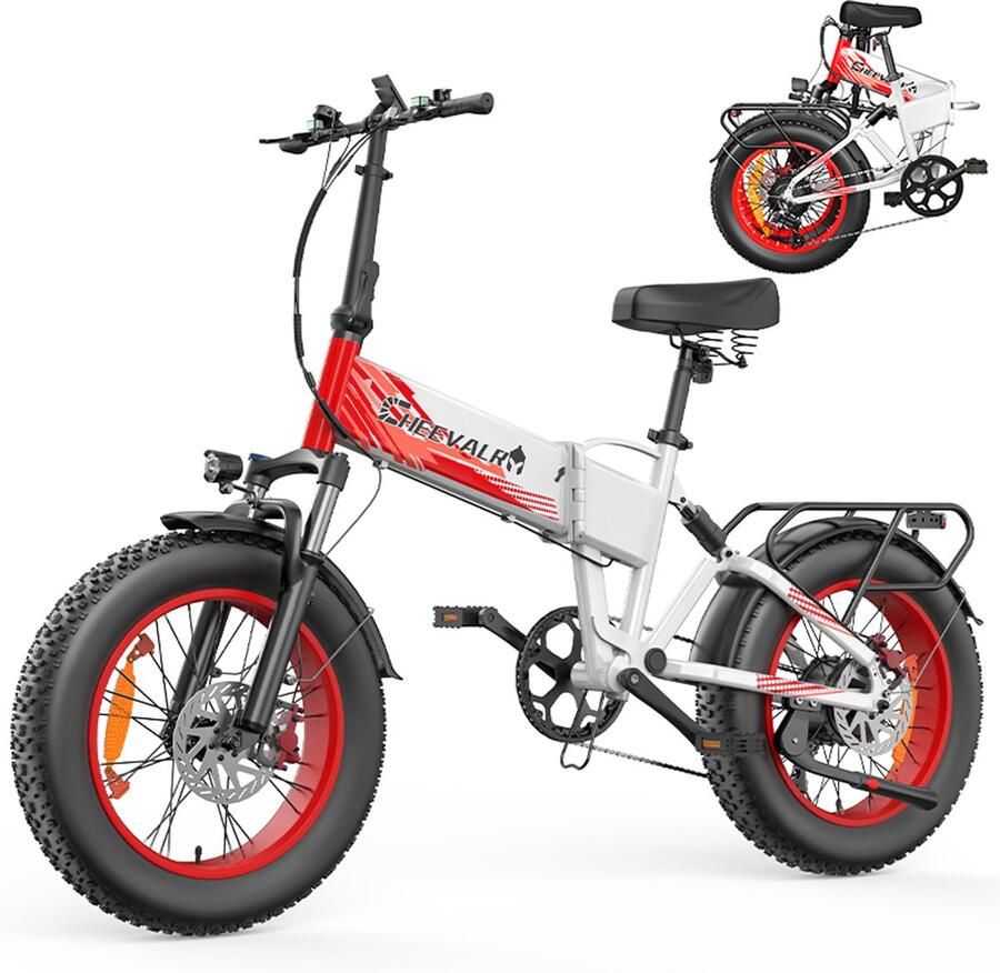 Cheevalry CF1000 elektrische fiets opvouwbaar 20 inch 10.4Ah 250W wit-rood