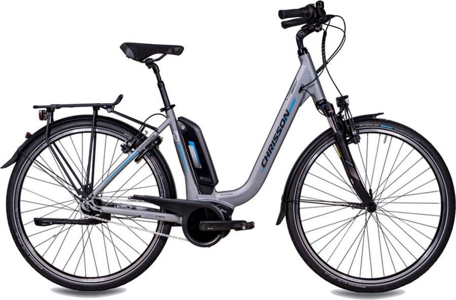 Chrisson E-Cassiopea Elektrische Fiets 28 Inch E-bike 50 cm Middenmotor Damesfiets 7 Versnellingen V-Brakes Zilvergrijs