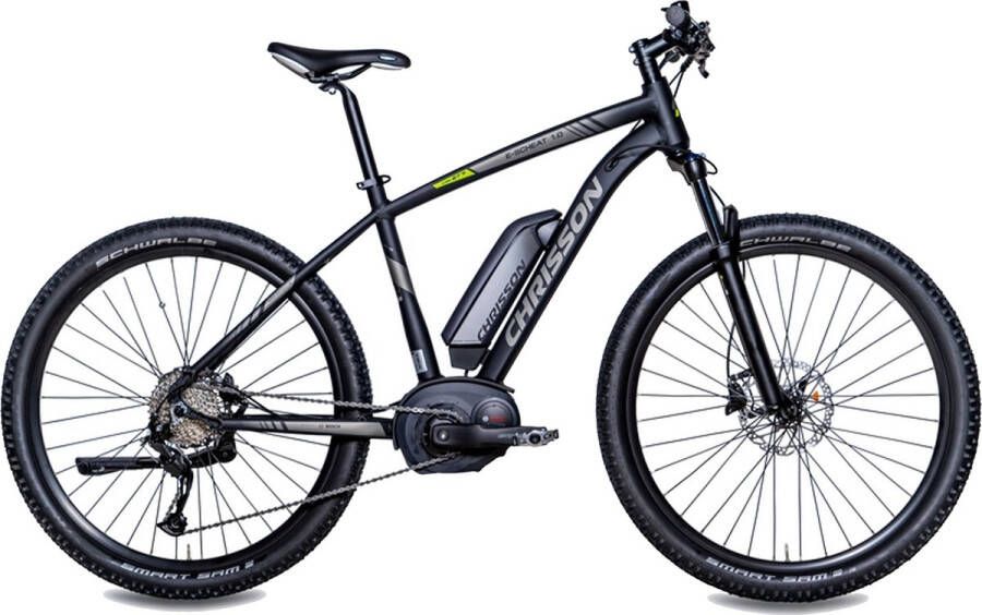 Chrisson E-Scheat Elektrische Mountainbike 27.5 Inch E-bike 48 cm Middenmotor 9 Versnellingen Hydraulische Schijfremmen Matzwart