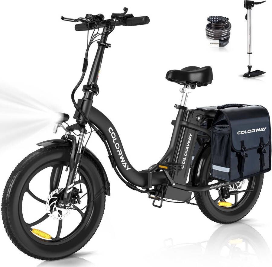 Colorway BK6S Elektrische Fiets 20*3.0 Inch Fat Tire City Commuter EBike met Afneembare 36V 15Ah Lithium Batterij Opvouwbaar Mountain E-Bike met 250W Motor 7 Versnellingen IP54 Waterdicht Met fietstas