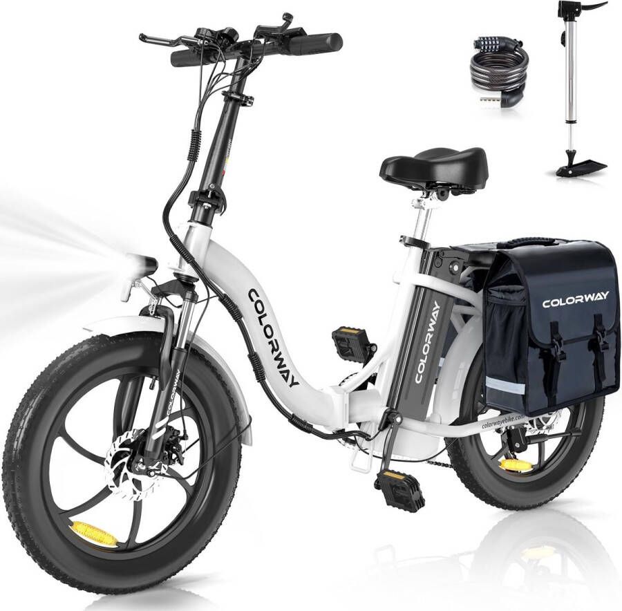 Colorway BK6S Elektrische Fiets 20*3.0 Inch Fat Tire City Commuter EBike met Afneembare 36V 15Ah Lithium Batterij Opvouwbaar Mountain E-Bike met 250W Motor 7 Versnellingen IP54 Waterdicht Met fietstas