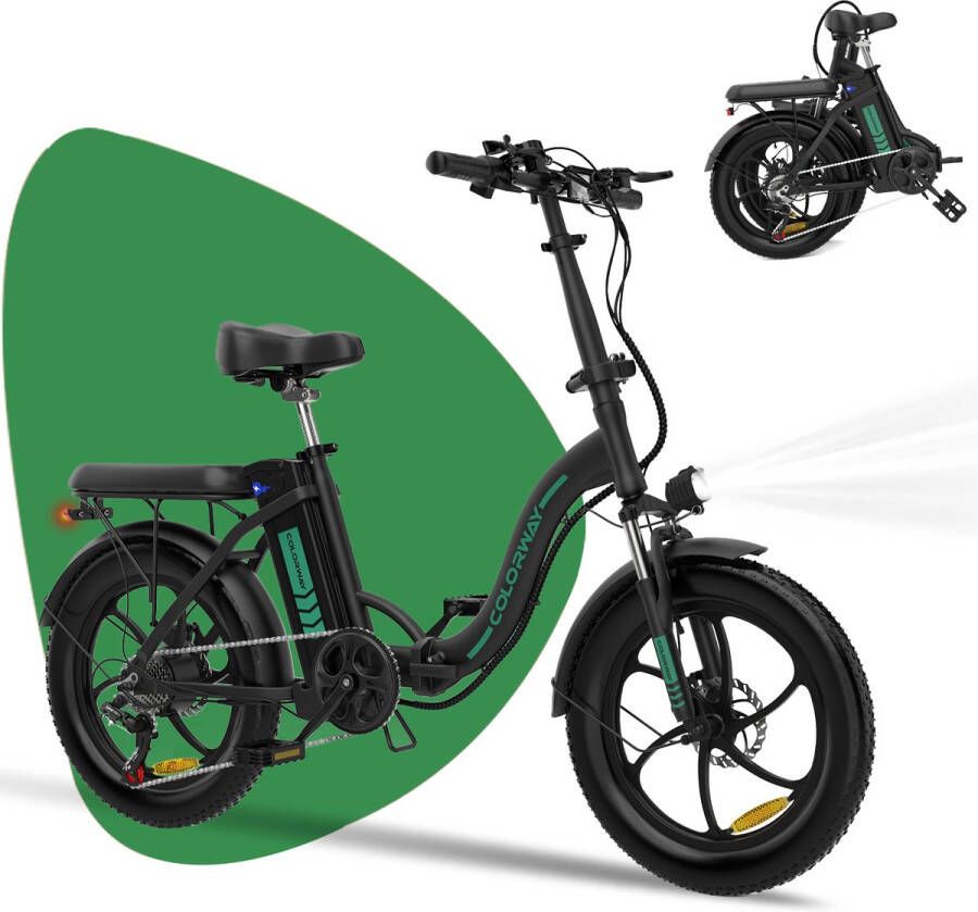 Colorway BK6S1 Elektrische Fiets Opvouwbare E-bike 20 Inch Fatbike 36V 12AH 25km h 7 Versnellingen IP54 Waterdicht zwart