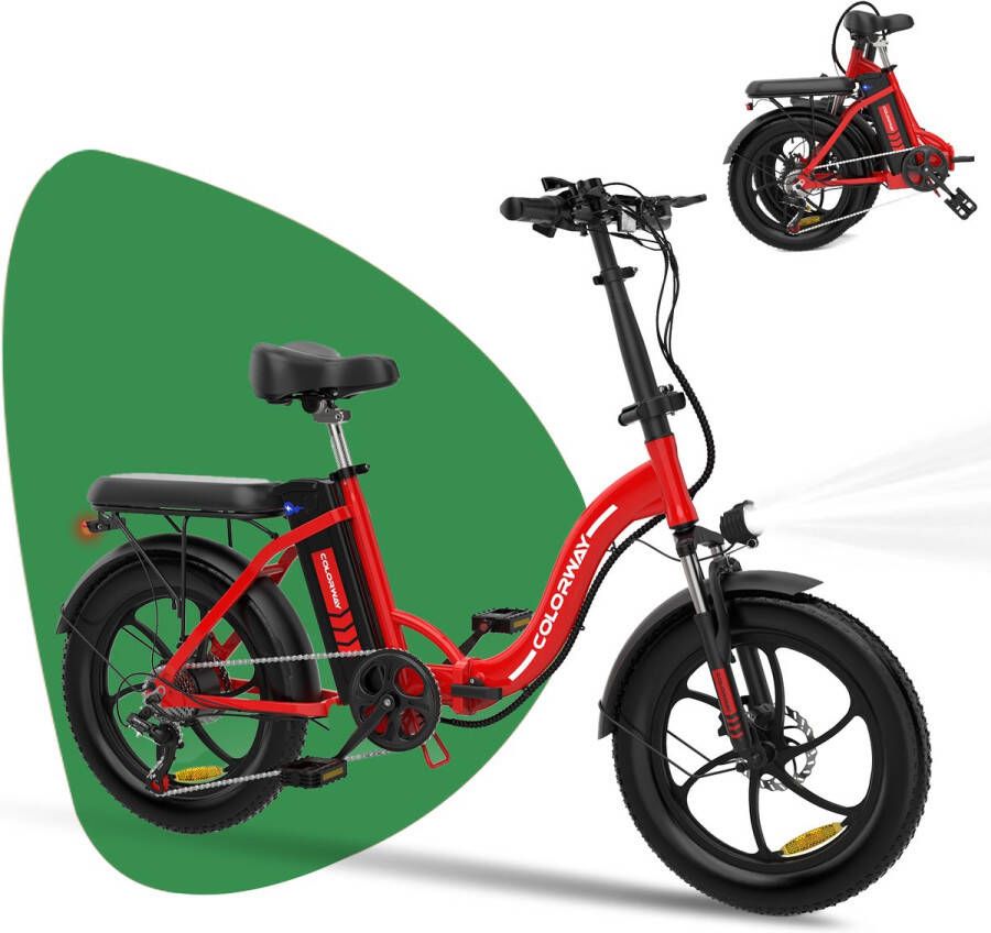 Colorway BK6S1 Elektrische Fiets Opvouwbare E-bike 20 Inch Fatbike 36V 12AH 25km h 7 Versnellingen IP54 Waterdicht Rood
