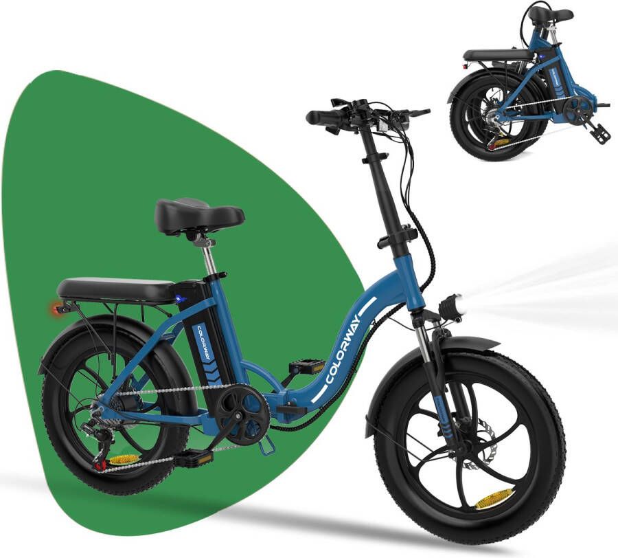 Colorway BK6S1 Elektrische Fiets Opvouwbare E-bike 20 Inch Fatbike 36V 12AH 25km h 7 Versnellingen IP54 Waterdicht |blauw