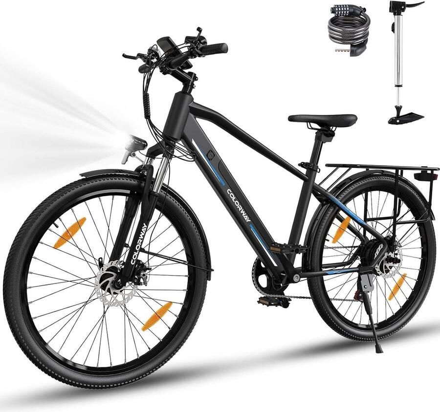 Colorway Elektrische Fiets BK7S 26Inch Mountain EBike met Afneembare 36V 12Ah Lithium Batterij City Commuter E-Bike met 250W Motor 7 Versnellingen IP54 Waterdicht