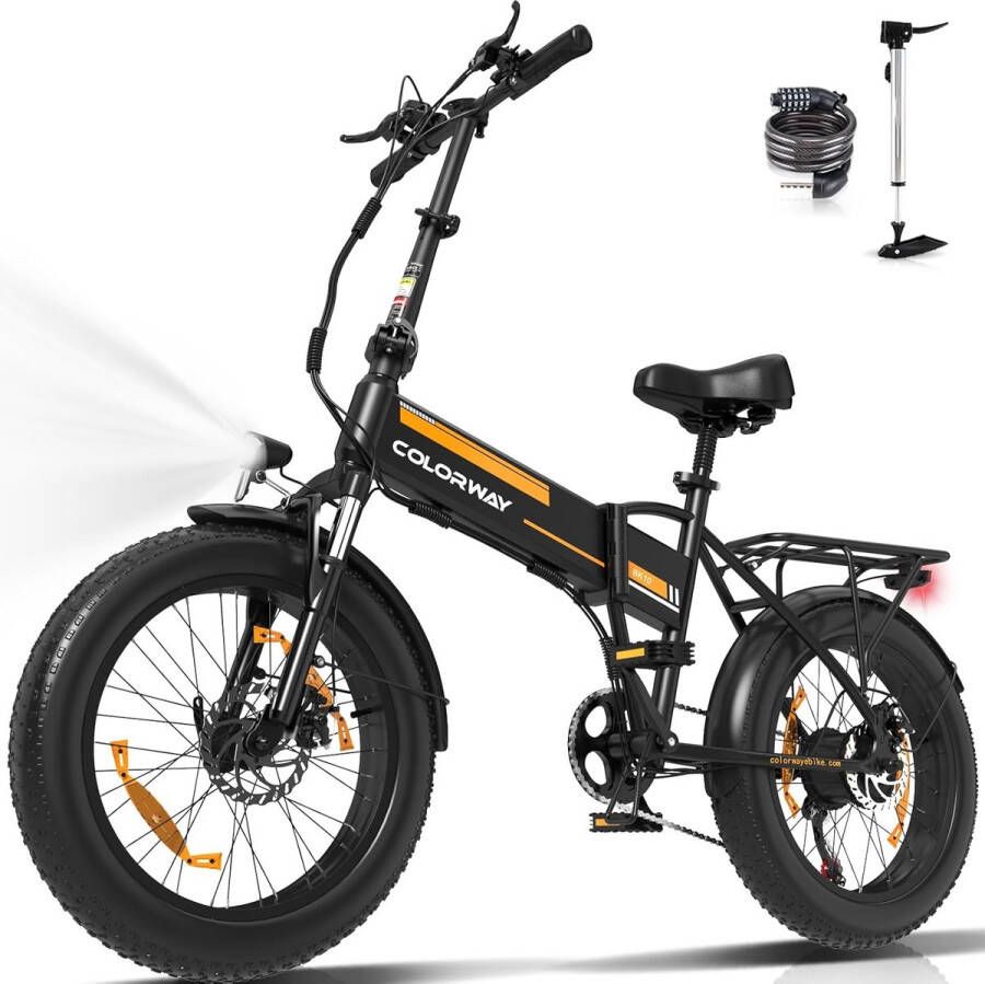 Colorway Elektrische Fiets BK10 20*4.0 Inch Fat Tire City Commuter EBike met Afneembare 36V 12Ah Lithium Batterij Opvouwbaar Mountain E-Bike met 250W Motor 7 Versnellingen IP54 Waterdicht