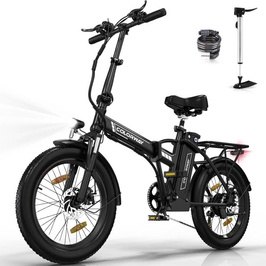 Colorway Elektrische Fiets BK11MS 20*3.0 Inch Fat Tire City Commuter EBike met Afneembare 36V 12Ah Lithium Batterij Opvouwbaar Mountain E-Bike met 250W Motor 7 Versnellingen IP54 Waterdicht