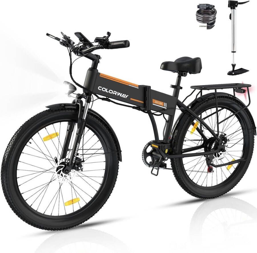 Colorway Elektrische Fiets BK12MS Trendy 26*3.0 Inch Fat Tire City Commuter EBike met Afneembare 36V 12Ah Lithium Batterij Opvouwbaar Mountain E-Bike met 250W Motor 7 Versnellingen IP54 Waterdicht