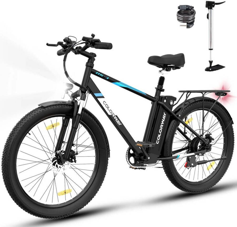 Colorway Elektrische Fiets BK3MS 26*3.0 Inch Mountain EBike met Afneembare 36V 15Ah Lithium Batterij City Commuter E-Bike met 250W Motor 7 Versnellingen IP54 Waterdicht