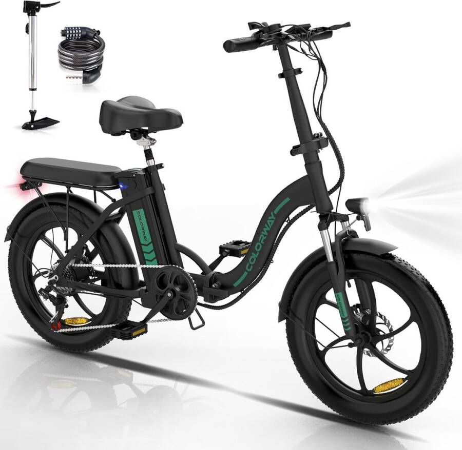 Colorway Elektrische Fiets BK6S1 20*3.0 Inch Fat Tire City Commuter EBike met Afneembare 36V 12Ah Lithium Batterij Opvouwbaar Mountain E-Bike met 250W Motor 7 Versnellingen IP54 Waterdicht