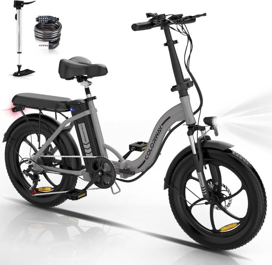 Colorway Elektrische Fiets BK6S1 20*3.0 Inch Fat Tire City Commuter EBike met Afneembare 36V 12Ah Lithium Batterij Opvouwbaar Mountain E-Bike met 250W Motor 7 Versnellingen IP54 Waterdicht