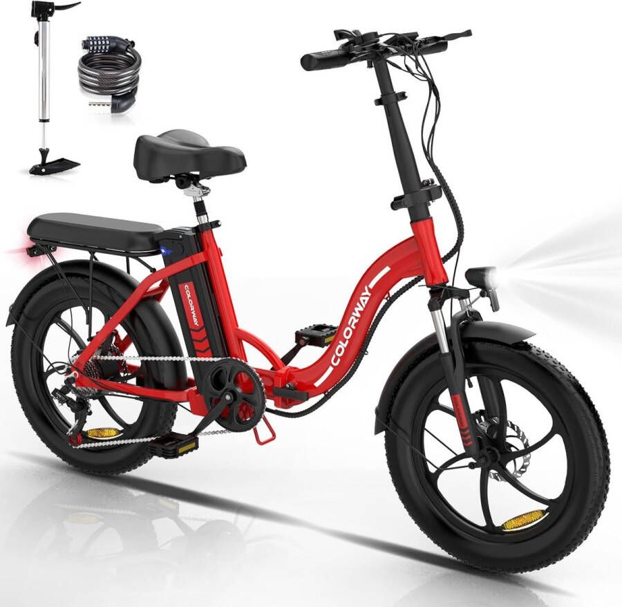 Colorway Elektrische Fiets BK6S1 Trendy 20*3.0 Inch Fat Tire City Commuter EBike met Afneembare 36V 12Ah Lithium Batterij Opvouwbaar Mountain E-Bike met 250W Motor 7 Versnellingen IP54 Waterdicht