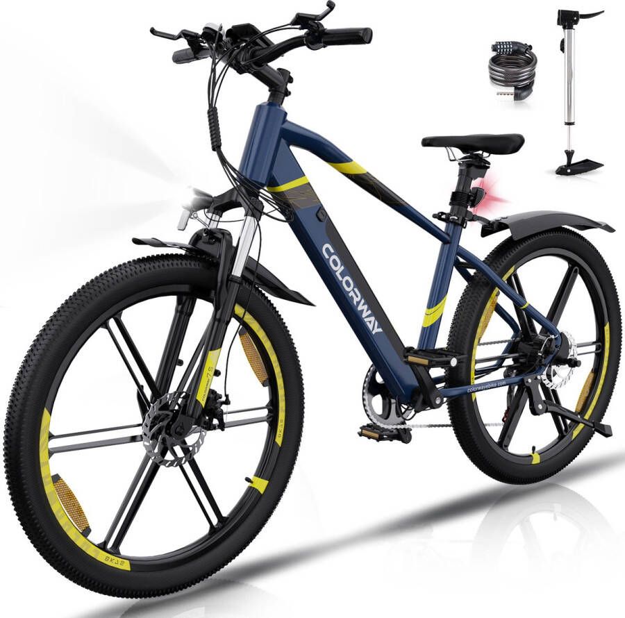 Colorway Elektrische Fiets BK7S 26Inch Mountain EBike met Afneembare 36V 12Ah Lithium Batterij City Commuter E-Bike met 250W Motor 7 Versnellingen IP54 Waterdicht