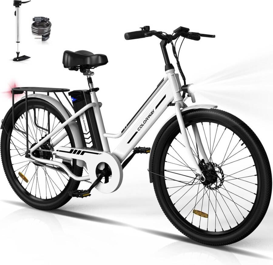 Hitway Elektrische Fiets BK8SP Trendy 26 Inch City Commuter EBike met Afneembare 36V 10.4Ah Lithium Batterij E-Bike met 250W Motor Damesfiets IP54 Waterdicht Met fietstas