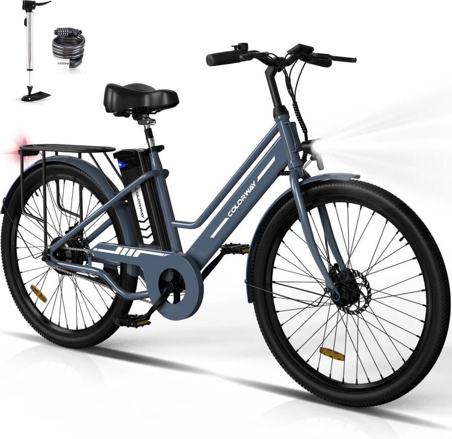 Colorway Elektrische Fiets BK8S 26 Inch City Commuter EBike met Afneembare 36V 12Ah Lithium Batterij E-Bike met 250W Motor Damesfiets IP54 Waterdicht