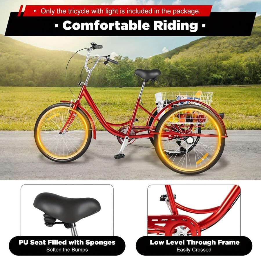 Corenia Driewieler Voor Volwassenen – Drie Wiel Fiets – Senioren Fiets – Comfortabele Driewieler – Carbonstaal Frame – 6 Versnellingen – 24 Inch Wielen