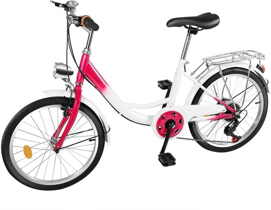 Corenia Kinderfiets – 20-Inch Fiets – Stadsfiets – Comfortfiets – Damesfiets – 6 Versnellingen – Koolstofstaal Frame Roze