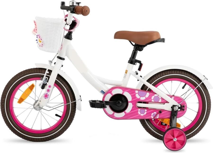 Corenia Kinderfiets Kinderfietsen Meisjesfiets 14” Beginnersfiets Fiets Met Hulpwielen Koolstofstaal Binnen En Buiten Te Gebruiken Wit