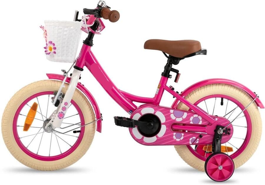 Corenia Kinderfiets Kinderfietsen Meisjesfiets 16” Beginnersfiets Fiets Met Hulpwielen Koolstofstaal Binnen En Buiten Te Gebruiken Roze