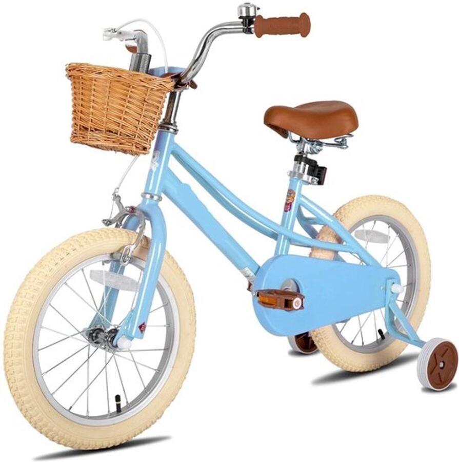 Corenia Kinderfiets Loopfiets Kleuterfiets Meisjesfiets met Trainingswiel Mandje Kickstand Bel Stalen Frame Retro Stijl Fiets voor 2-12 Jaar Blauw 18inch