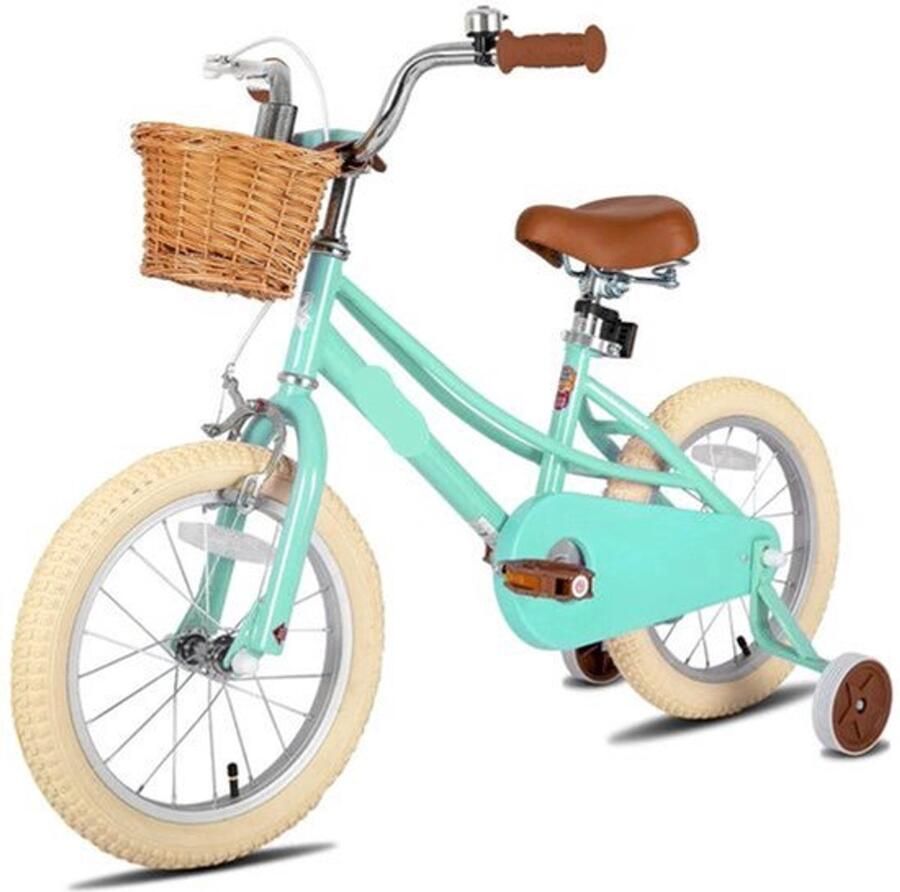 Kinderfiets Loopfiets Kleuterfiets Meisjesfiets met Trainingswiel Mandje Kickstand Bel Stalen Frame Retro Stijl Fiets voor 2-12 Jaar Groen 12inch