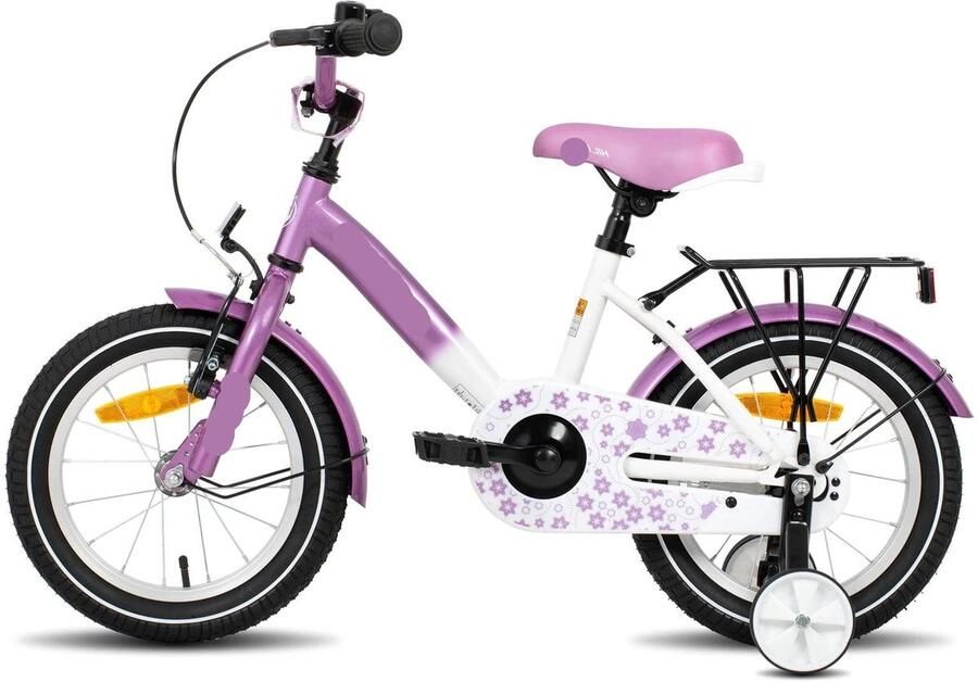 Corenia Kinderfiets Loopfiets Kleuterfiets met Zijwielen Inclusief Bel & Achterrek Leuke Fiets voor en van 2-7 Jaar 16inch Metaal Paars