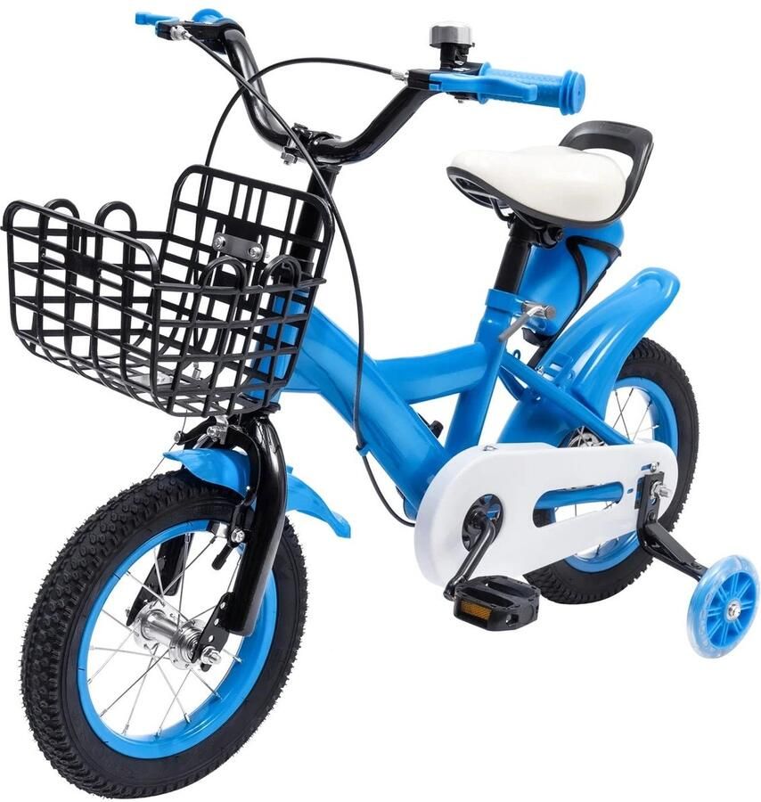 Corenia Kinderfiets Met Zijwielen 12 Inch Stoere Fiets Voor Kinderen 2-4 Jaar – Verstelbaar Zadel En Stuur – Met Opbergbak En d Perfect Voor Leren Fietsen Verstelbare Hoogte Carbon Staal & Zijwieltjes Blauw