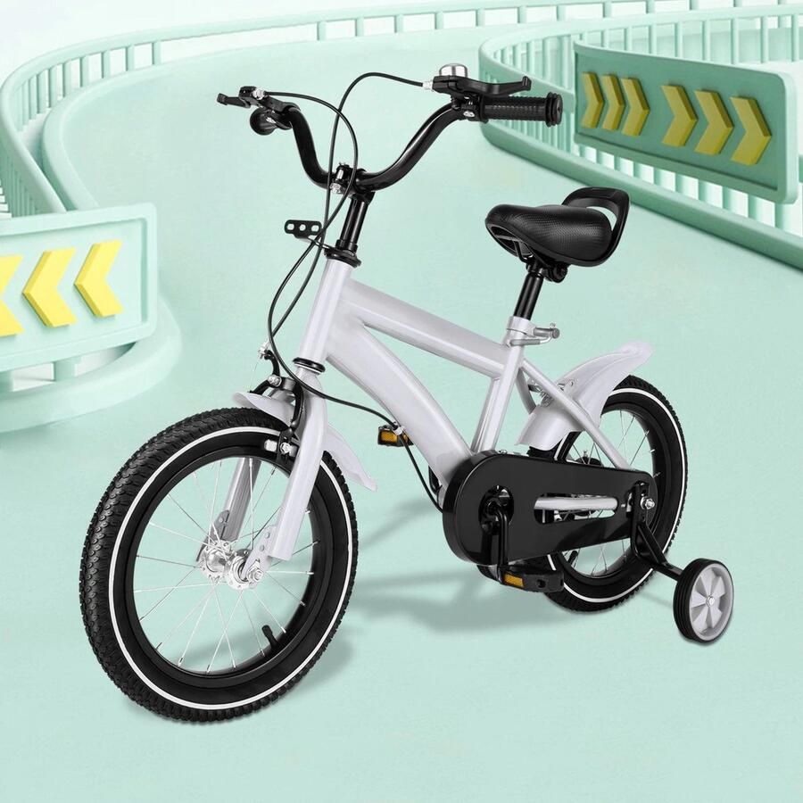 Corenia Kinderfiets Met Zijwielen 14Inch Stoere Fiets Voor Kinderen 2-4 Jaar – Verstelbaar Zadel En Stuur – Met Opbergbak En d Perfect Voor Leren Fietsen Verstelbare Hoogte Carbon Staal & Zijwieltjes Wit