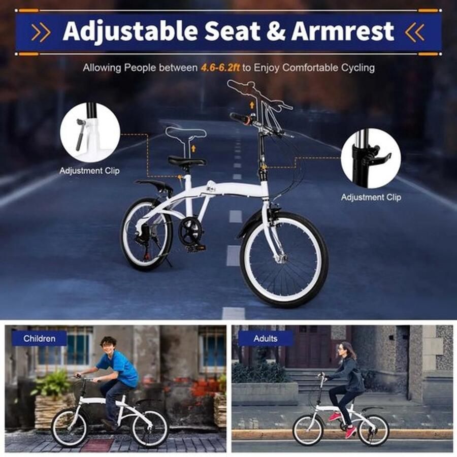Corenia Opvouwbare Fiets – Vouwfiets – Compacte Fiets – Kinderfiets – Verstelbaar Zadel – Zes Versnellingen – Stevig Frame