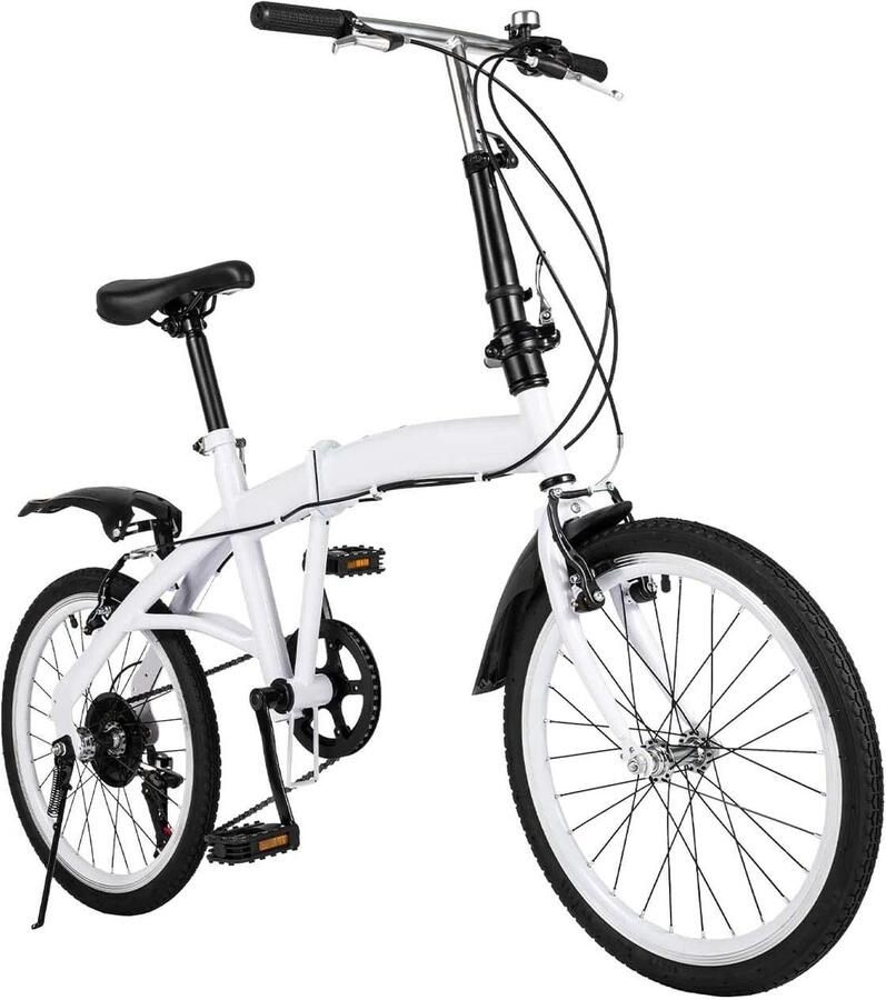 Corenia Vouwfiets Kinderfiets – Inklapbare Fiets – Stevige Fiets – Verstelbare Kinderfiets – 6 Versnellingen – Robuust Stalen Frame Wit